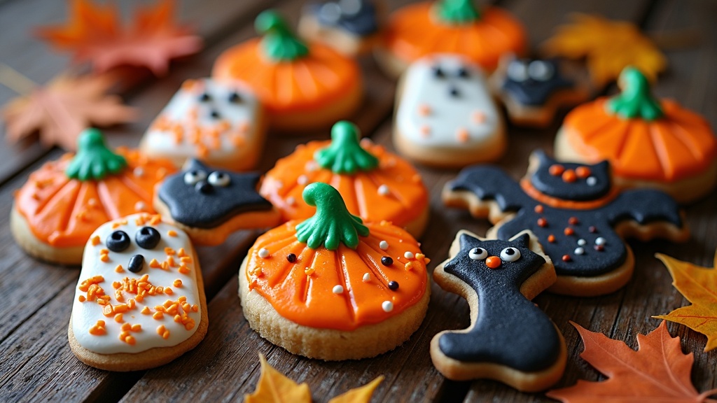 Halloween sugar cookies decorated with spooky icing shapes