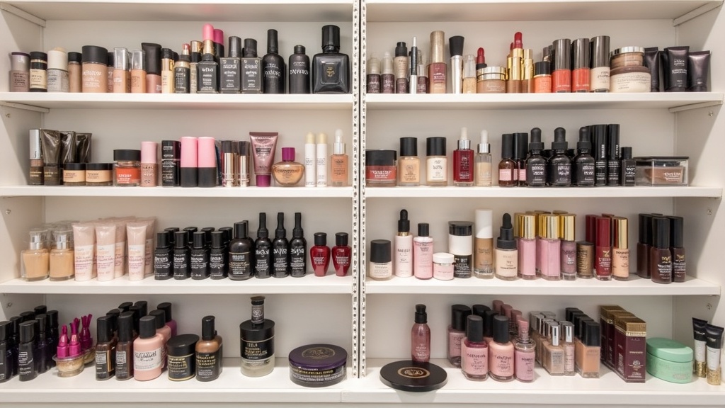 Organized shelves with bestselling Amazon makeup products